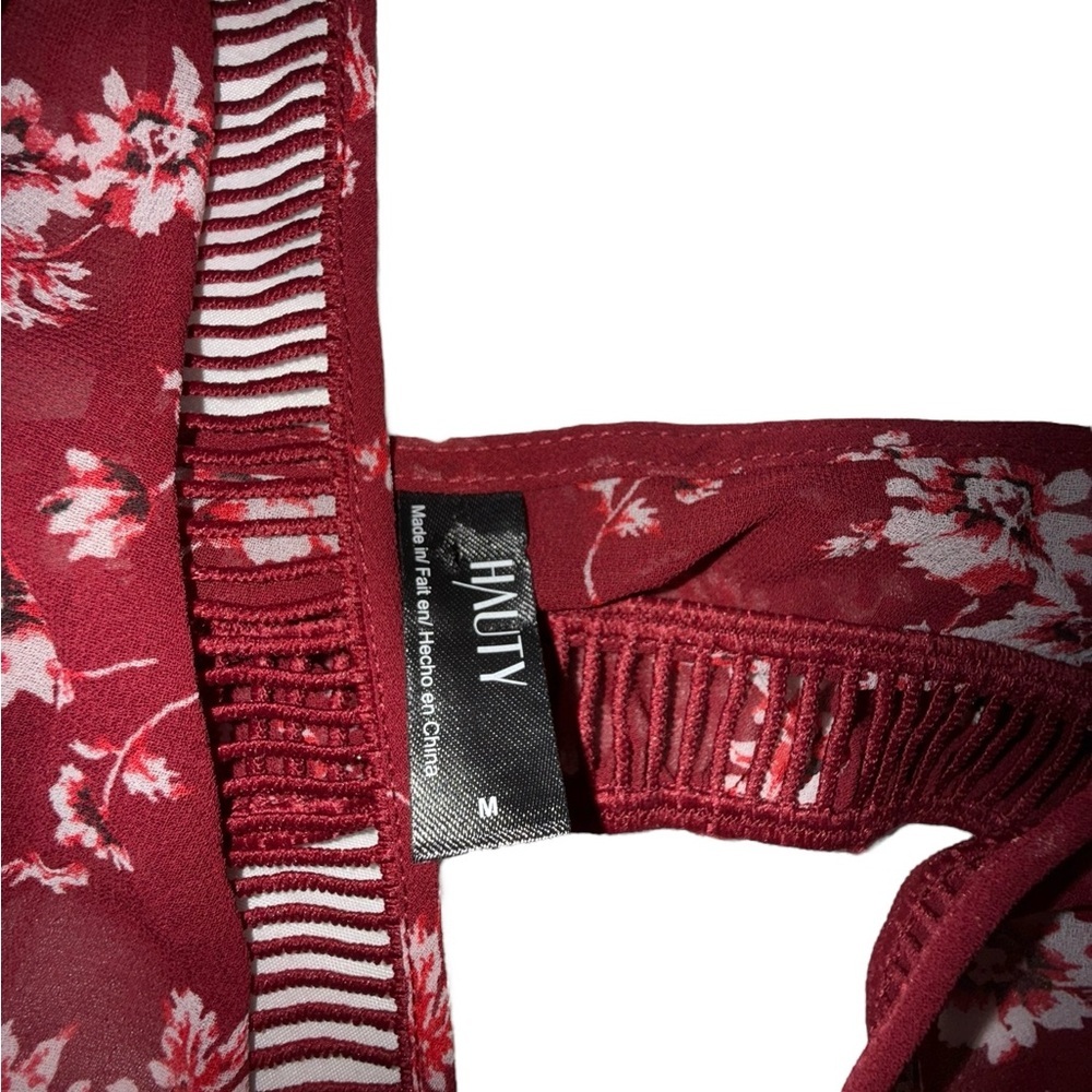 HAUTY Printed Chiffon Burgundy Red & White Floral Bralette Set Medium - Picture 4 of 7